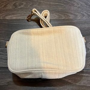 Never used denim Stony Clover Lane camera bag with detachable crossbody strap